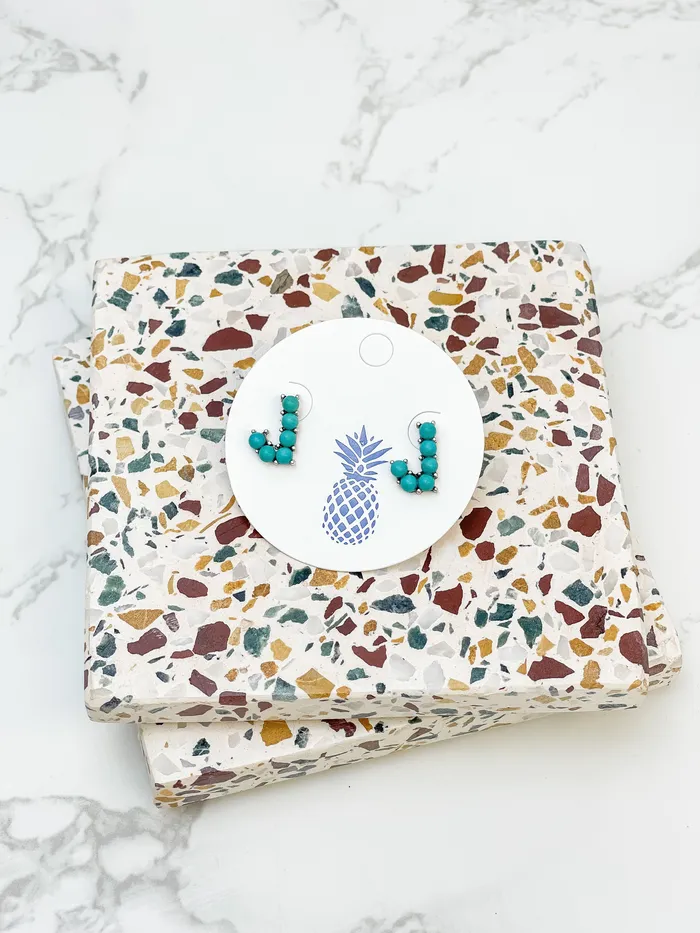 SemiPrecious Turquoise Initial Post Earrings Prep Obsessed MOA Earrings