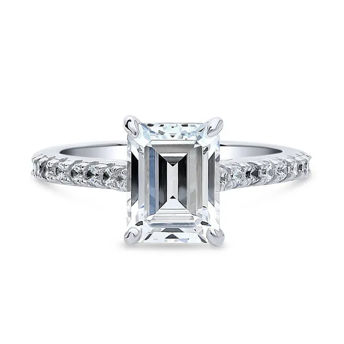 Solitaire 26ct Emerald Cut CZ Ring in Sterling Silver BERRICLE Rings