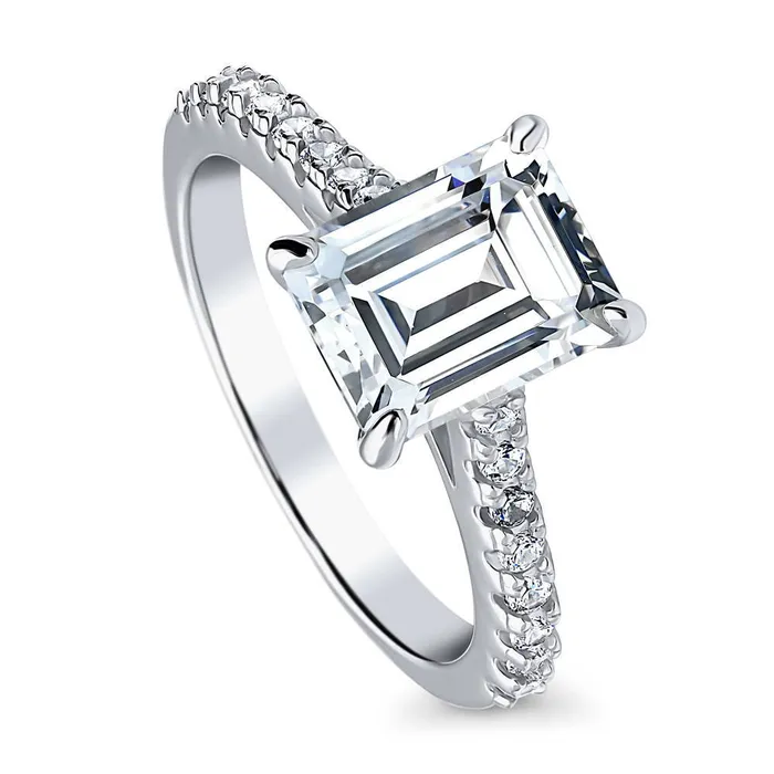 Solitaire 26ct Emerald Cut CZ Ring in Sterling Silver BERRICLE Rings