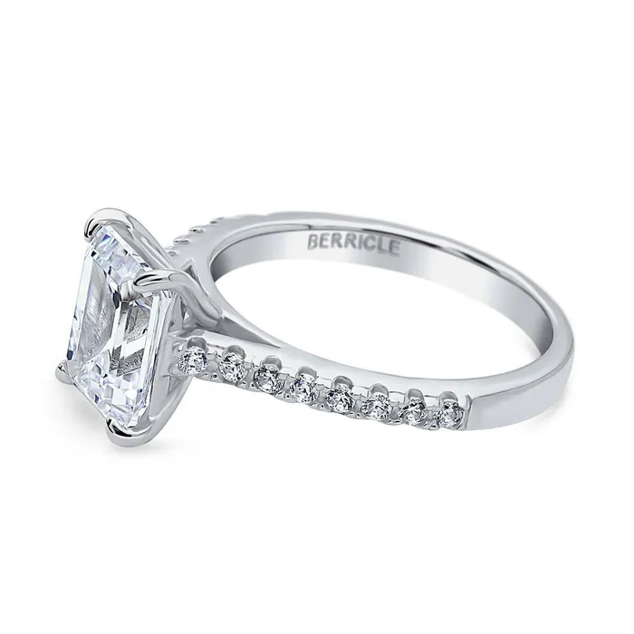 Solitaire 26ct Emerald Cut CZ Ring in Sterling Silver BERRICLE Rings