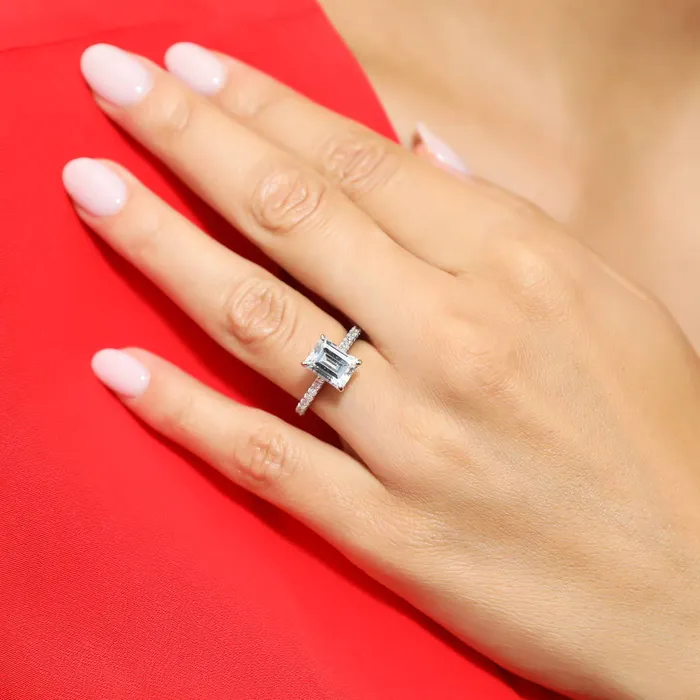 Solitaire 26ct Emerald Cut CZ Ring in Sterling Silver BERRICLE Rings