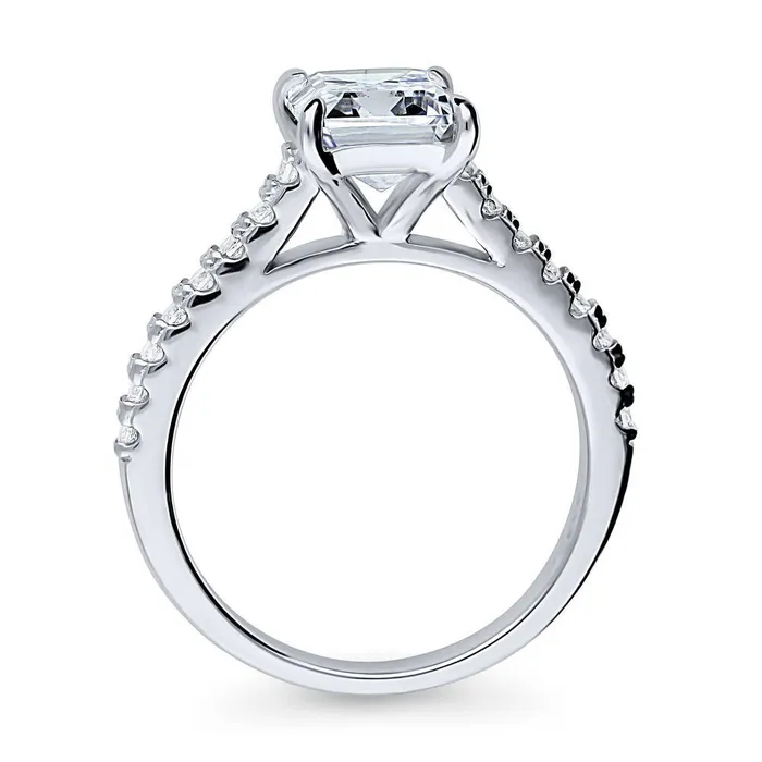Solitaire 26ct Emerald Cut CZ Ring in Sterling Silver BERRICLE Rings