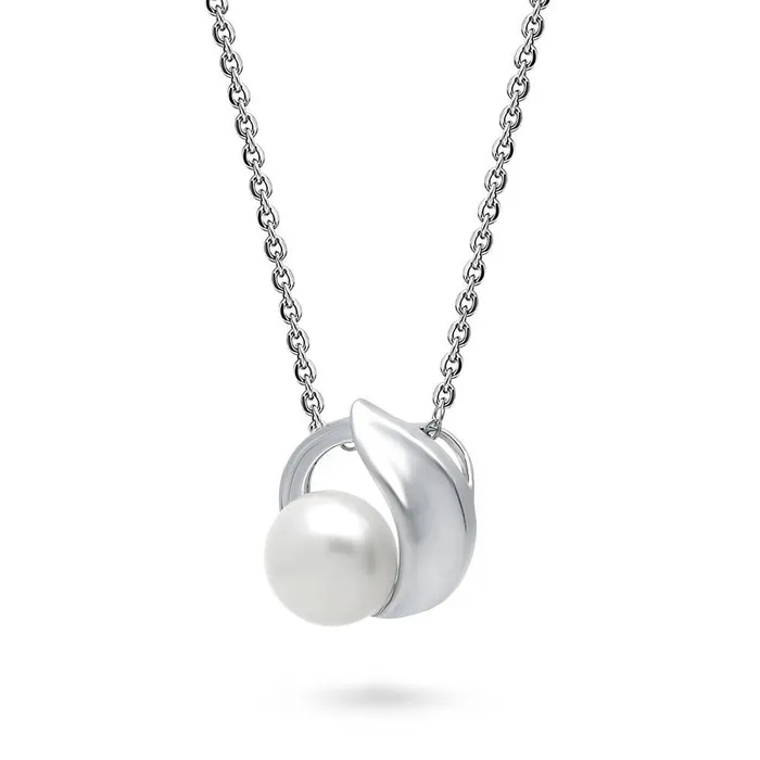 Solitaire Button Cultured Pearl Necklace in Sterling Silver BERRICLE Necklaces