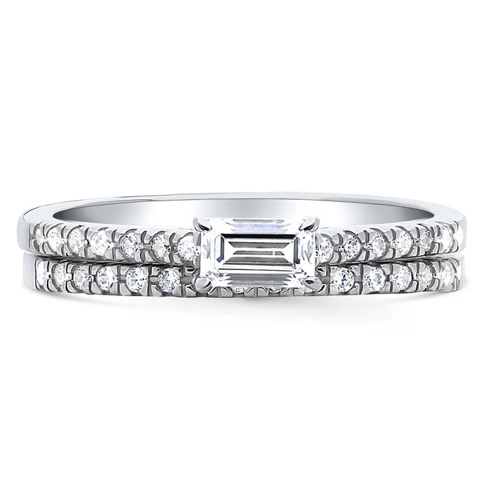 Solitaire EastWest Emerald Cut CZ Ring Set in Sterling Silver BERRICLE Rings Solitaire EastWest Emerald Cut CZ Ring Set in Sterling Silver BERRICLE Rings