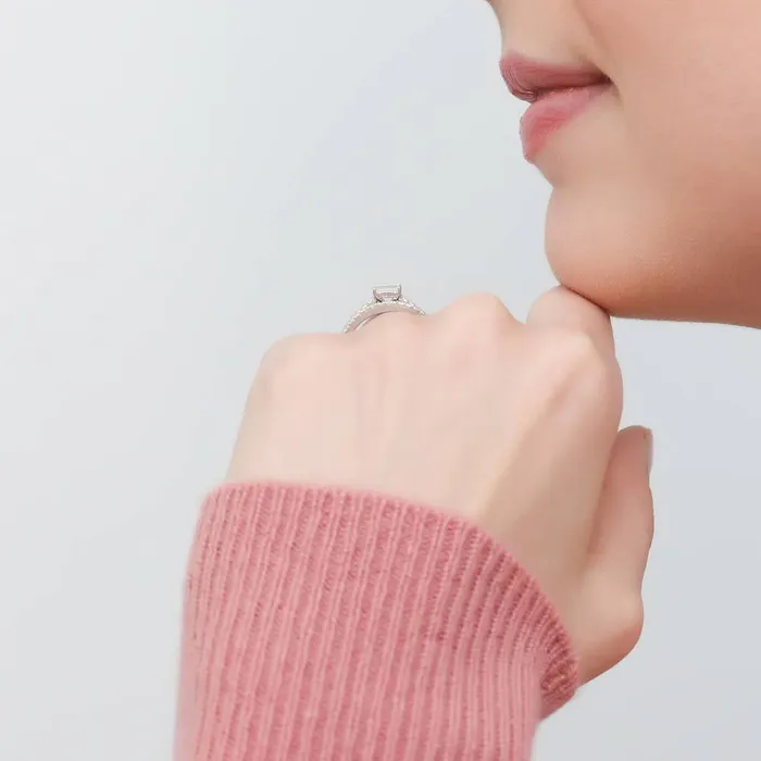 Solitaire EastWest Emerald Cut CZ Ring Set in Sterling Silver BERRICLE Rings