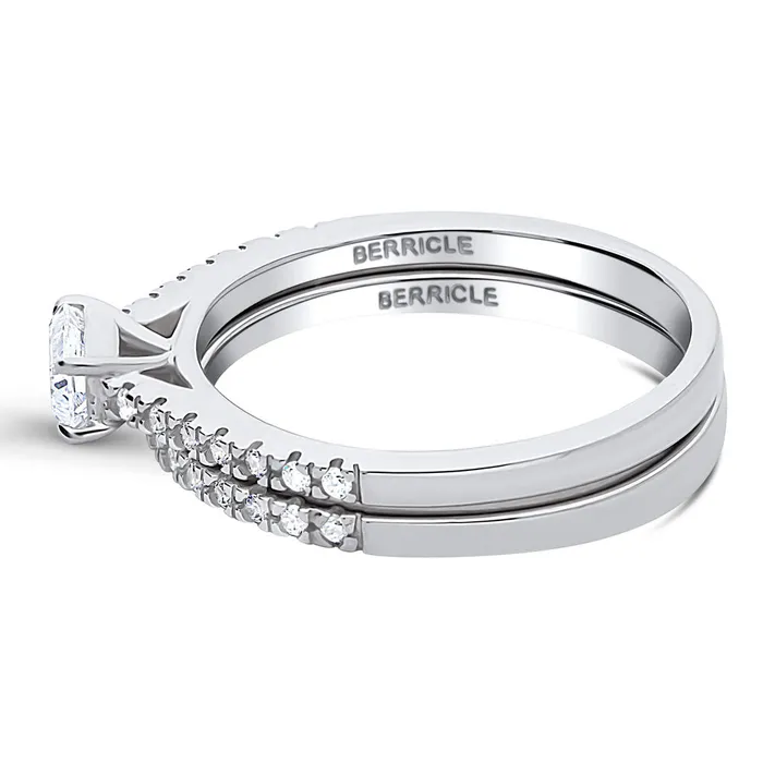 Solitaire EastWest Emerald Cut CZ Ring Set in Sterling Silver BERRICLE Rings