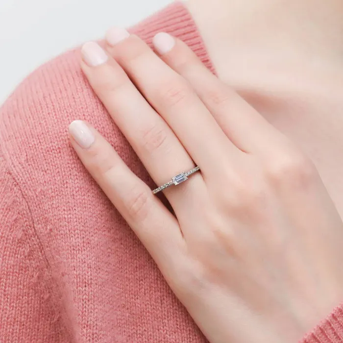 Solitaire EastWest Emerald Cut CZ Ring Set in Sterling Silver BERRICLE Rings