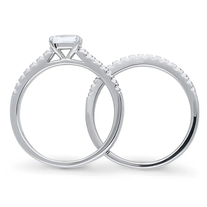 Solitaire EastWest Emerald Cut CZ Ring Set in Sterling Silver BERRICLE Rings