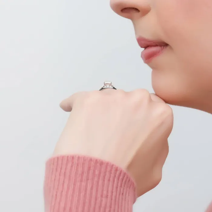 Solitaire EastWest Emerald Cut CZ Ring Set in Sterling Silver BERRICLE Rings