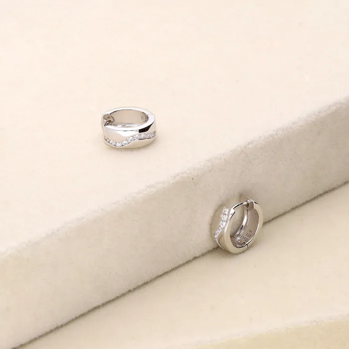 Wave CZ Small Huggie Earrings in Sterling Silver 056 BERRICLE Earrings