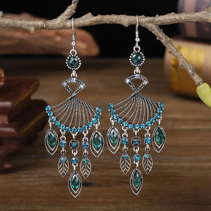 wickedafstore Earrings Hollow Rhinestone Drop Leaf Earrings