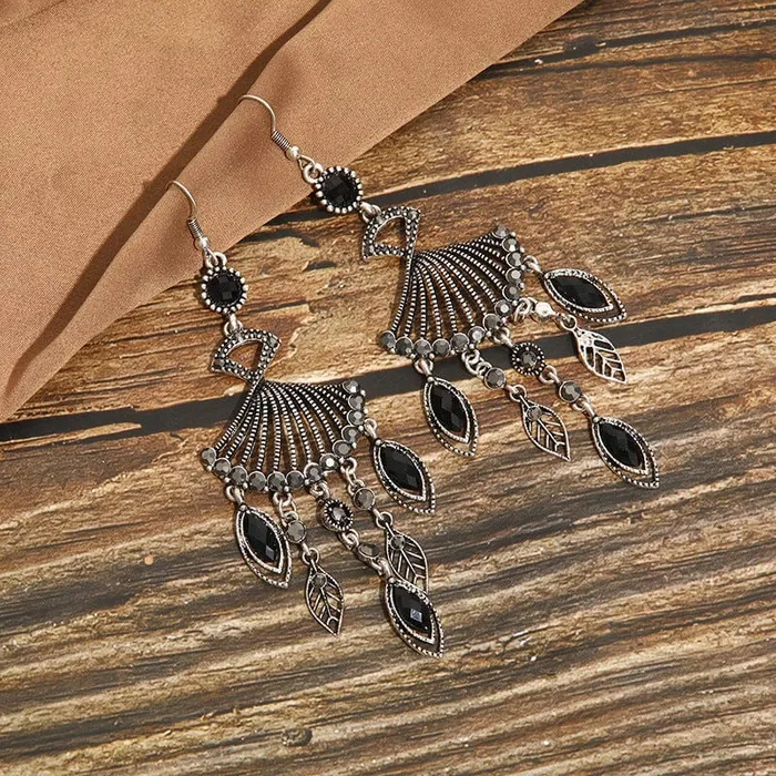 wickedafstore Earrings Hollow Rhinestone Drop Leaf Earrings
