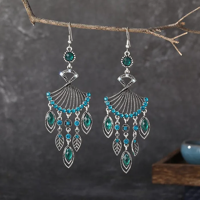 wickedafstore Earrings Hollow Rhinestone Drop Leaf Earrings