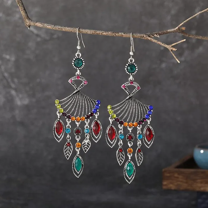 wickedafstore Earrings Hollow Rhinestone Drop Leaf Earrings
