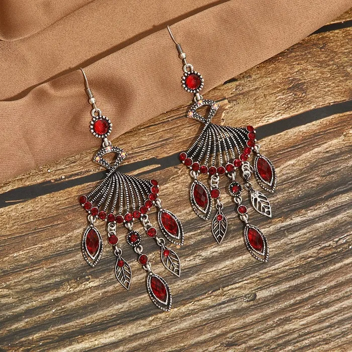 wickedafstore Earrings Hollow Rhinestone Drop Leaf Earrings