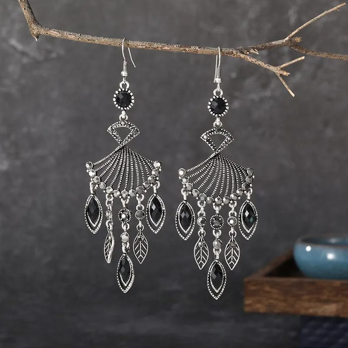 wickedafstore Earrings Hollow Rhinestone Drop Leaf Earrings