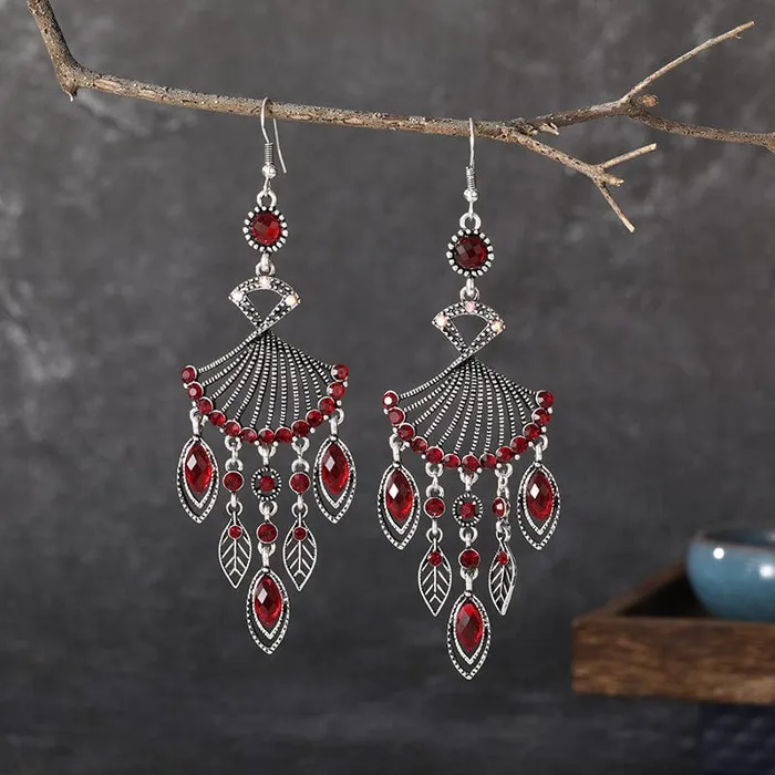 wickedafstore Earrings Hollow Rhinestone Drop Leaf Earrings