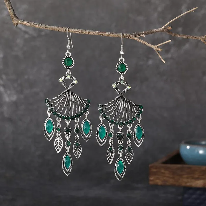 wickedafstore Earrings Hollow Rhinestone Drop Leaf Earrings