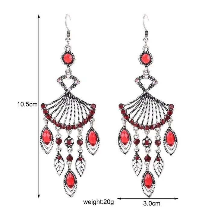 wickedafstore Earrings Hollow Rhinestone Drop Leaf Earrings