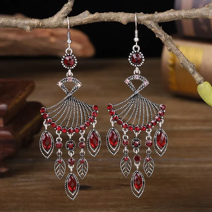 wickedafstore Earrings Hollow Rhinestone Drop Leaf Earrings