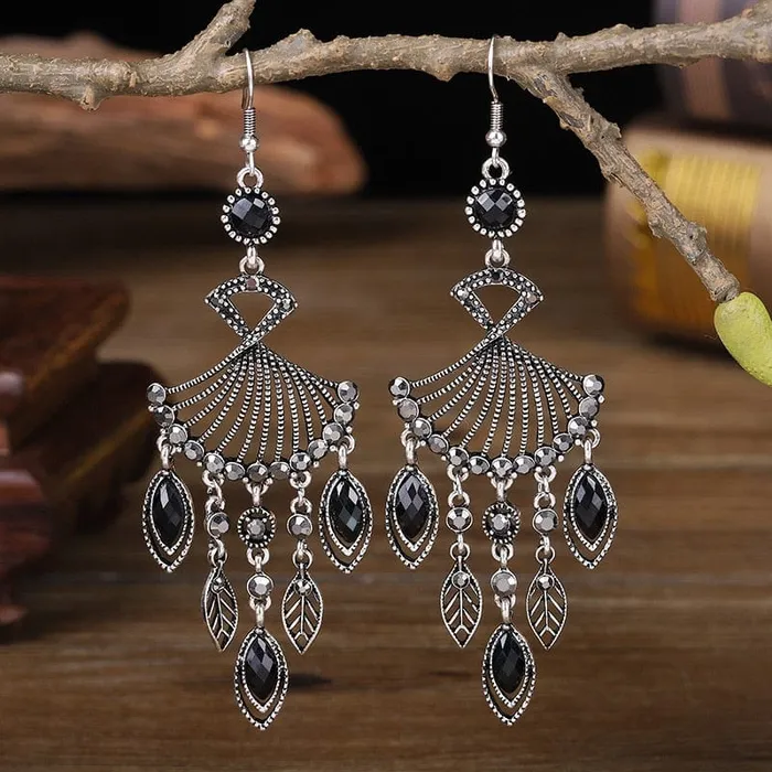 wickedafstore Earrings Hollow Rhinestone Drop Leaf Earrings