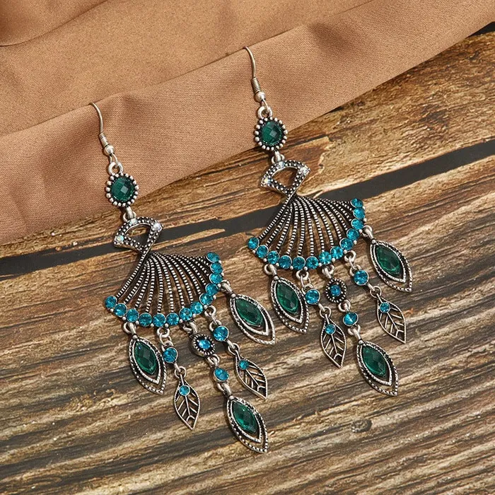 wickedafstore Earrings Hollow Rhinestone Drop Leaf Earrings