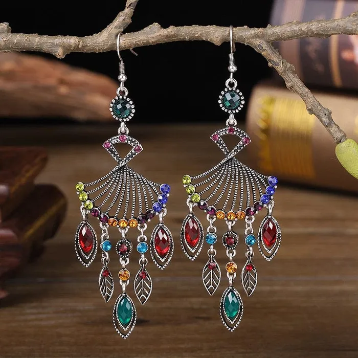 wickedafstore Earrings Hollow Rhinestone Drop Leaf Earrings