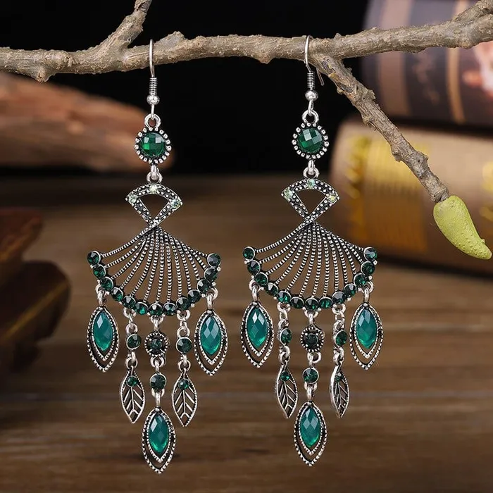wickedafstore Earrings Hollow Rhinestone Drop Leaf Earrings
