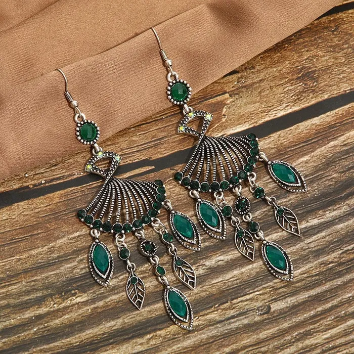 wickedafstore Earrings Hollow Rhinestone Drop Leaf Earrings