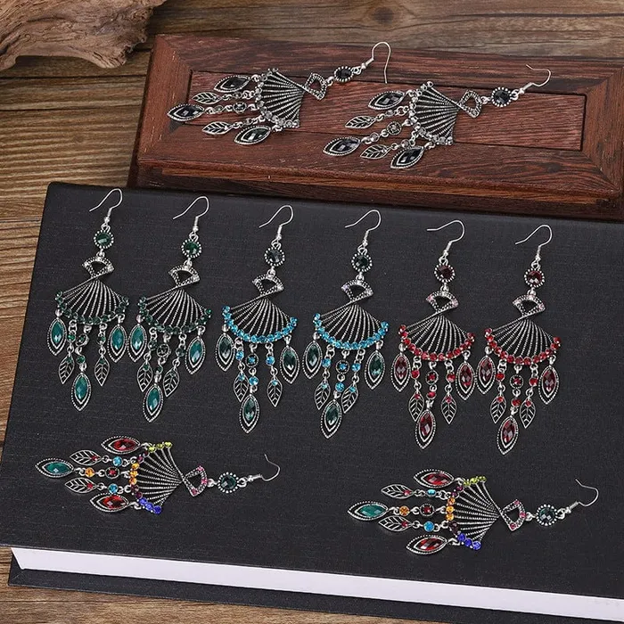 wickedafstore Earrings Hollow Rhinestone Drop Leaf Earrings
