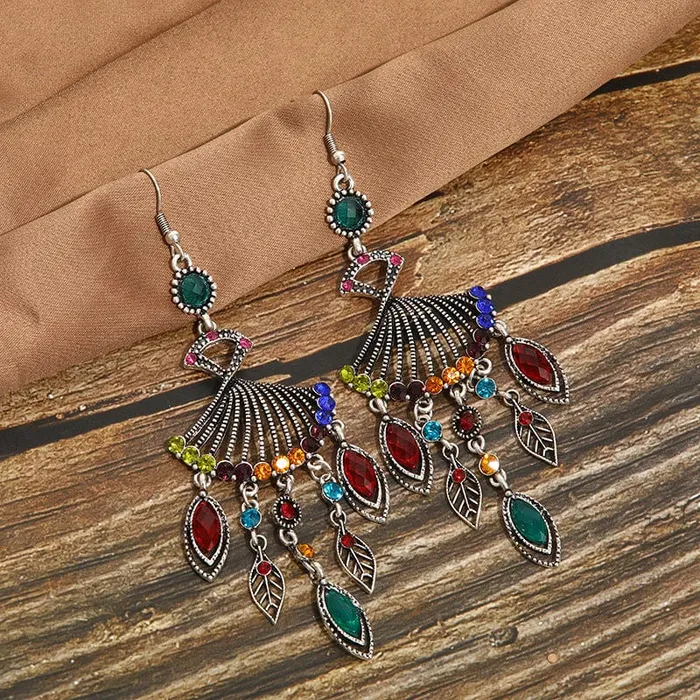 wickedafstore Earrings Hollow Rhinestone Drop Leaf Earrings