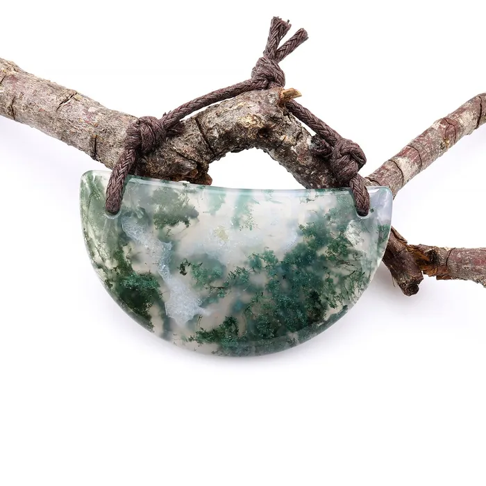 2 Hole Pendant Natural Green Moss Agate Half Circle Moon Pendant PDT0109 A1 Intrinsic Trading Necklaces 2 Hole Pendant Natural Green Moss Agate Half Circle Moon Pendant PDT0109 A1 Intrinsic Trading Necklaces
