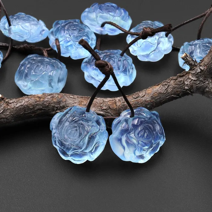 AAA Hand Carved Natural Blue Aquamarine Rose Flower Earring Pair Drilled Gemstone Matched Beads Intrinsic Trading Earrings AAA Hand Carved Natural Blue Aquamarine Rose Flower Earring Pair Drilled Gemstone Matched Beads Intrinsic Trading Earrings