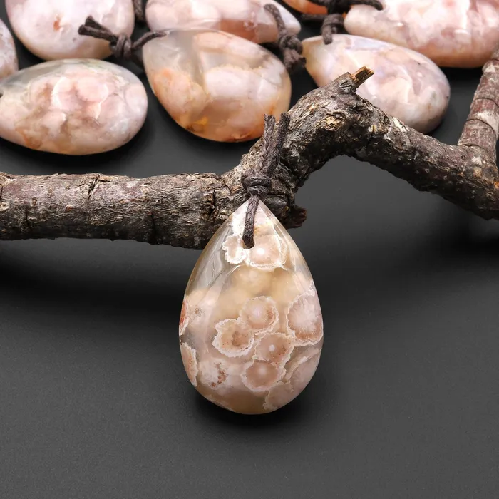 AAA Natural Cherry Blossom Agate Teardrop Gemstone Pendant Aka Flower Agate A5 Intrinsic Trading Necklaces AAA Natural Cherry Blossom Agate Teardrop Gemstone Pendant Aka Flower Agate A5 Intrinsic Trading Necklaces