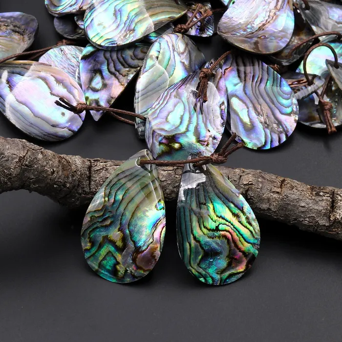 AAA Natural Rainbow Abalone Teardrop Earring Pair Drilled Matched Gemstone Bead Pair Intrinsic Trading Earrings