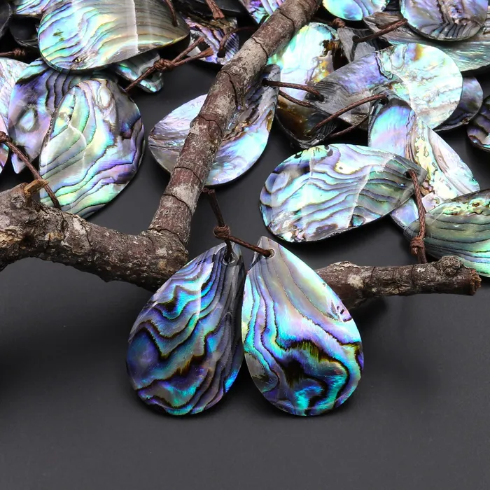 AAA Natural Rainbow Abalone Teardrop Earring Pair Drilled Matched Gemstone Bead Pair Intrinsic Trading Earrings