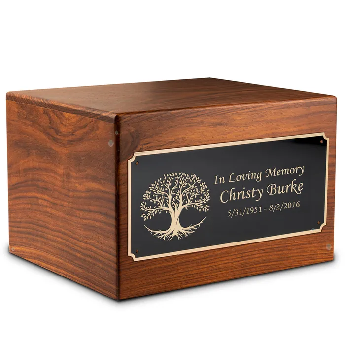 Adult Aura Tree Of Life Custom Engraved Solid Wood Box Cremation Urn GetUrns Necklaces