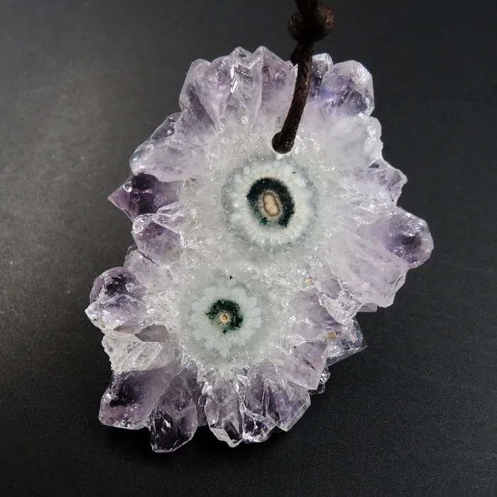 Amethyst Stalactite Flower Pendant Drilled Stalactite Slice Freeform Irregular Natural Stone Pendant P1620 Intrinsic Trading Necklaces Amethyst Stalactite Flower Pendant Drilled Stalactite Slice Freeform Irregular Natural Stone Pendant P1620 Intrinsic Trading Necklaces