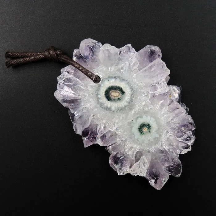 Amethyst Stalactite Flower Pendant Drilled Stalactite Slice Freeform Irregular Natural Stone Pendant P1620 Intrinsic Trading Necklaces