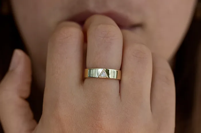 artemer Mens Wedding Band with Trillion Diamond Rings