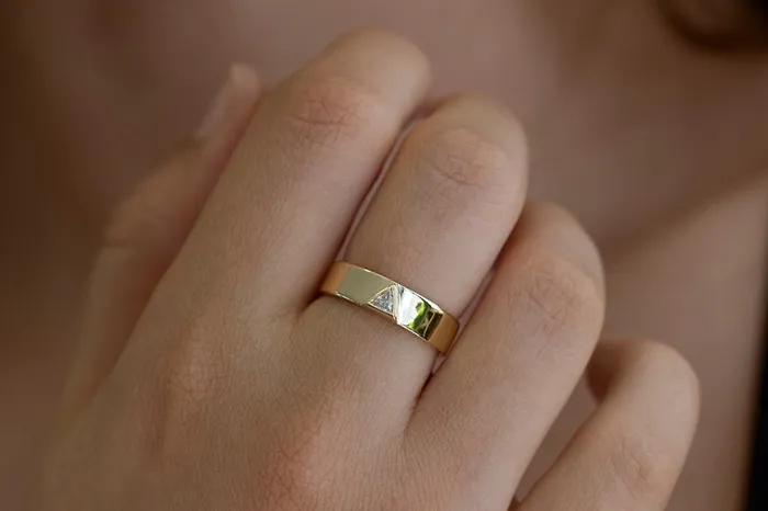 artemer Mens Wedding Band with Trillion Diamond Rings