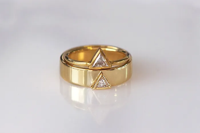 artemer Mens Wedding Band with Trillion Diamond Rings