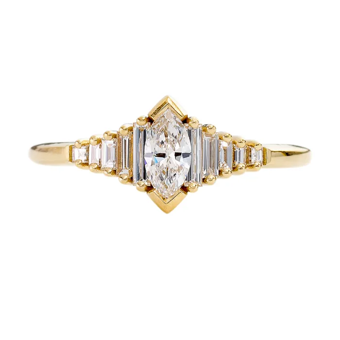 ARTEMER Rings Dainty Deco Engagement Ring with Marquise Diamond