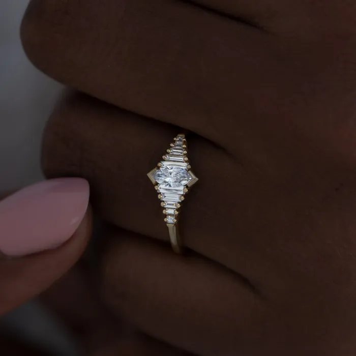 ARTEMER Rings Dainty Deco Engagement Ring with Marquise Diamond