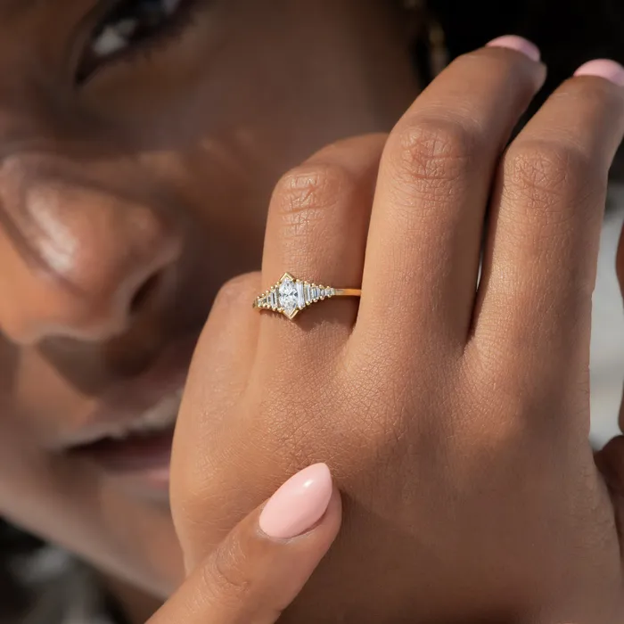 ARTEMER Rings Dainty Deco Engagement Ring with Marquise Diamond