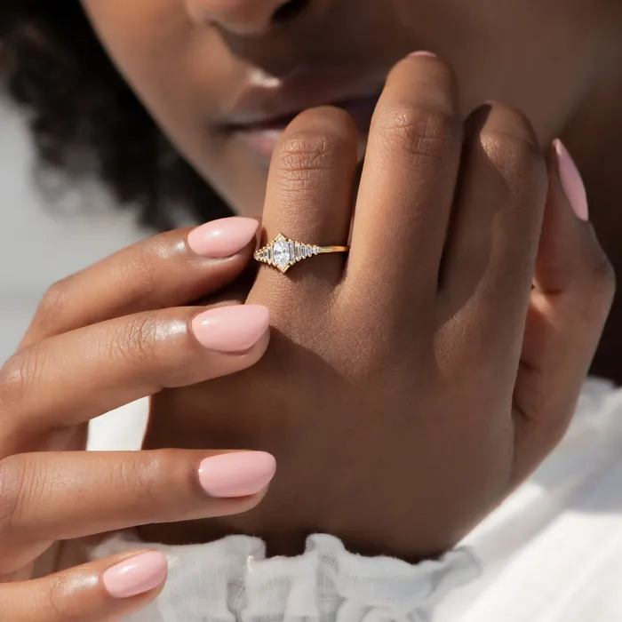 ARTEMER Rings Dainty Deco Engagement Ring with Marquise Diamond