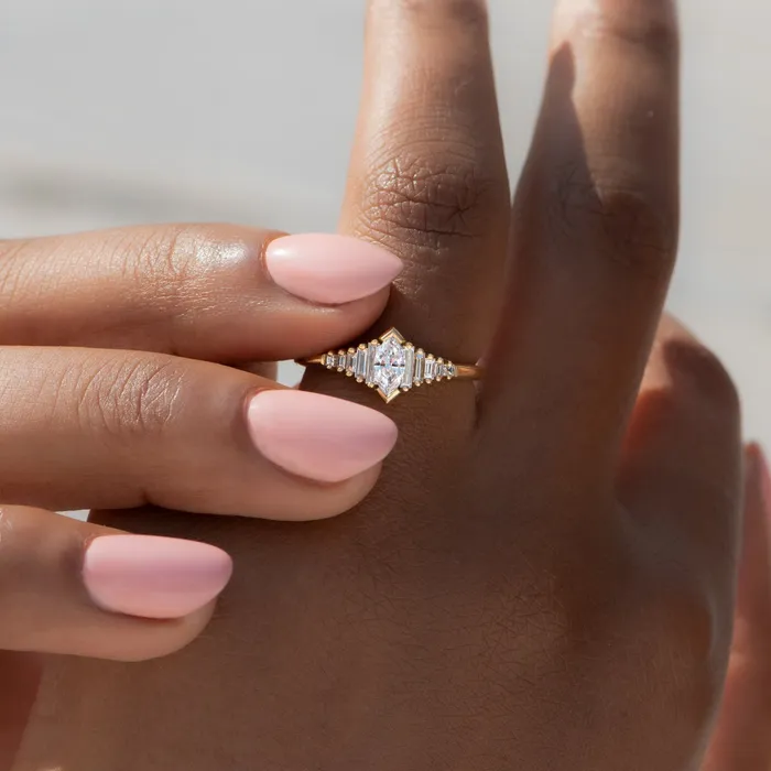 ARTEMER Rings Dainty Deco Engagement Ring with Marquise Diamond
