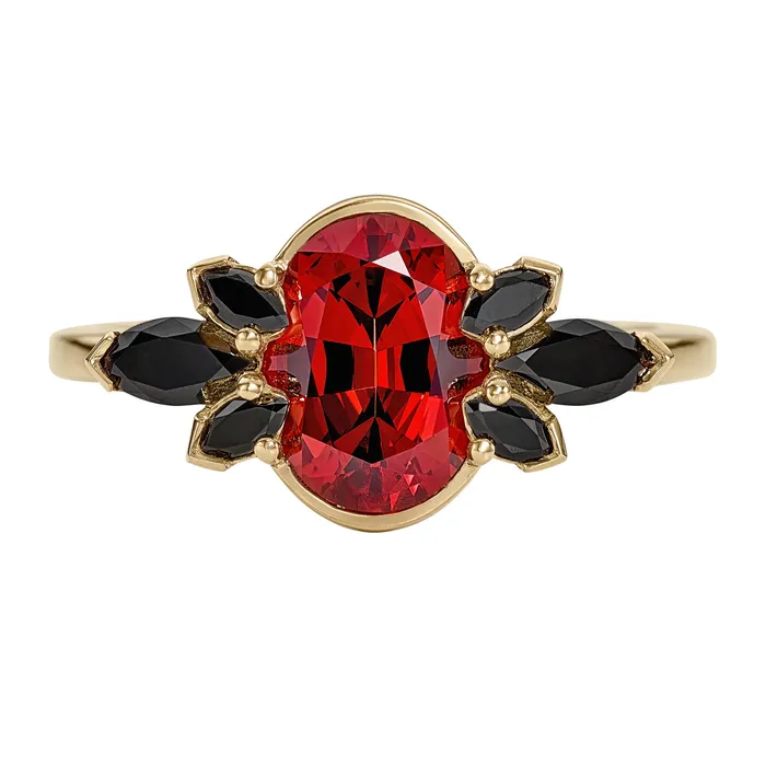 ARTEMER Rings Flowers of Evil Red Garnet Black Diamond Engagement Ring