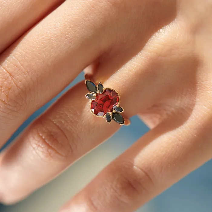ARTEMER Rings Flowers of Evil Red Garnet Black Diamond Engagement Ring