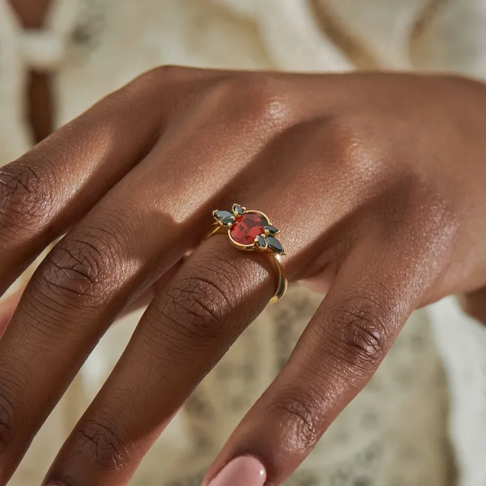 ARTEMER Rings Flowers of Evil Red Garnet Black Diamond Engagement Ring